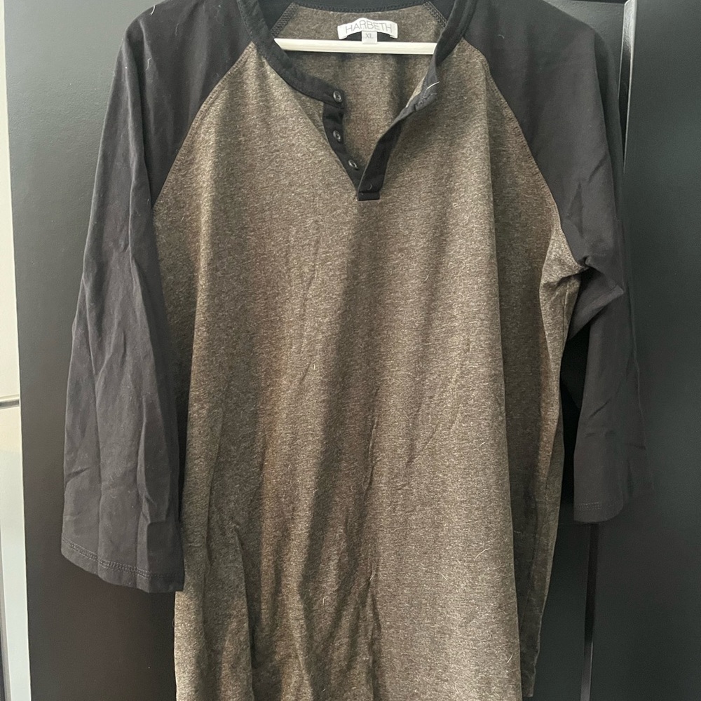 Black Brown Long Sleeve Henley Tee